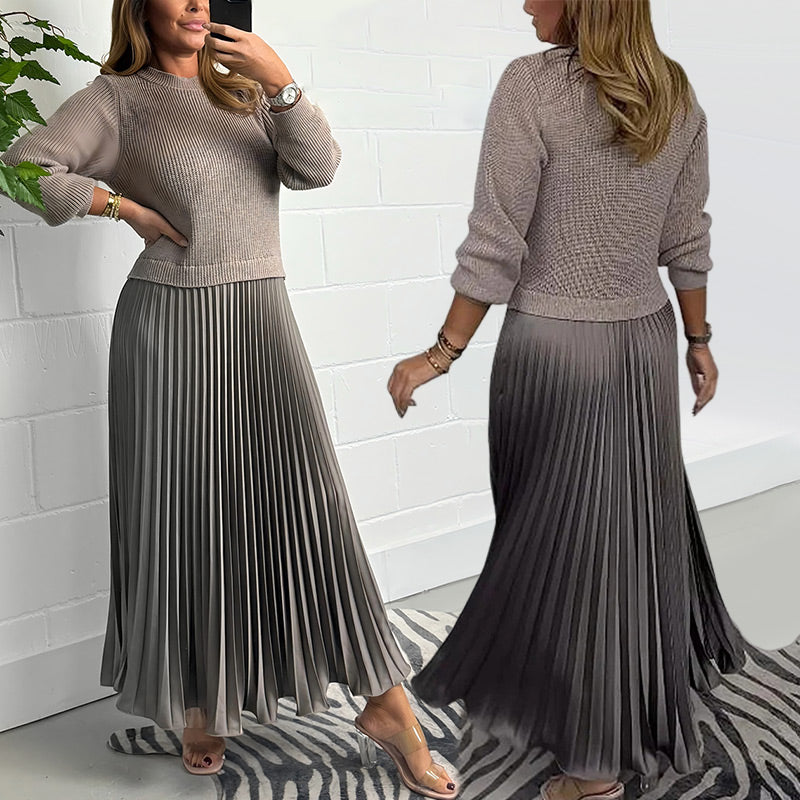 OLIVIA™ | Elegant Veckad Klänning med Tröja och Rund Halsringning
